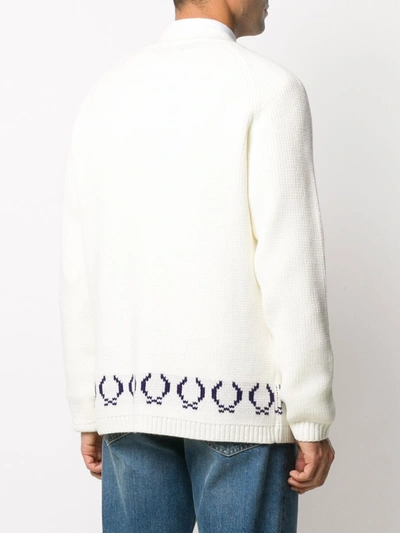 Shop Fred Perry Intarsia-knot Logo Cardigan In White