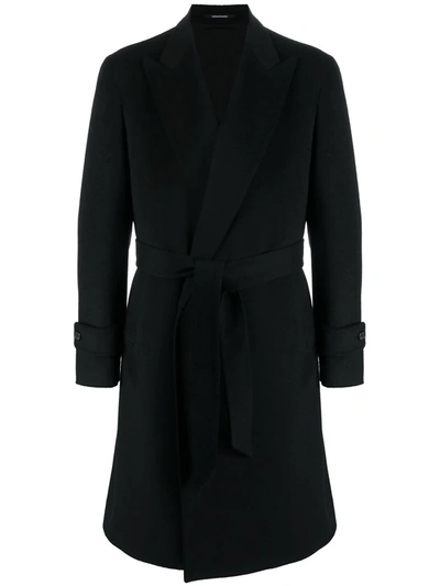 Shop Pino Lerario Tie-waist Wool Coat In Black