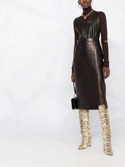Shop Valentino Slit-detail Leather Skirt In Black