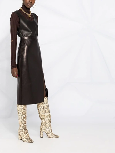 Shop Valentino Slit-detail Leather Skirt In Black