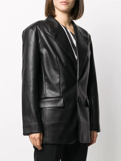 Shop De La Vali Faux-leather Single-breasted Blazer In Black
