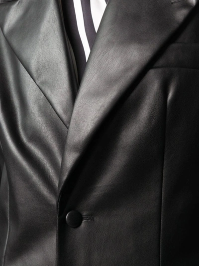 Shop De La Vali Faux-leather Single-breasted Blazer In Black