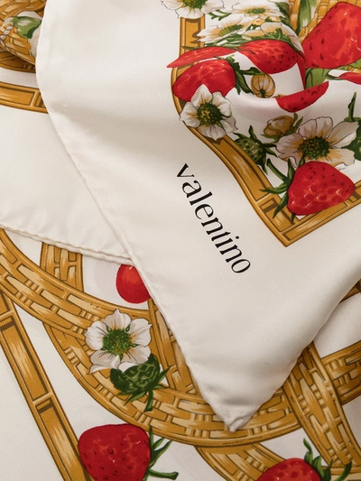 Pre-owned Valentino 2000s Basket And Fruit-print Silk Scarf In Neutrals
