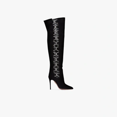 Shop Aquazzura Belle De Nuit 105 Suede Boots In Black
