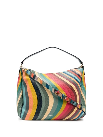 Shop Paul Smith Stripe-print Leather Shoulder Bag In Yellow