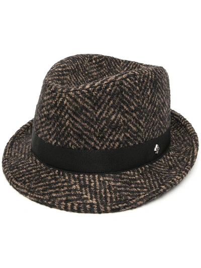 Shop Tagliatore Chris Herringbone-pattern Hat In Brown