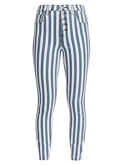 Shop J Brand Lillie High-rise Striped Crop Skinny Jeans In Unite