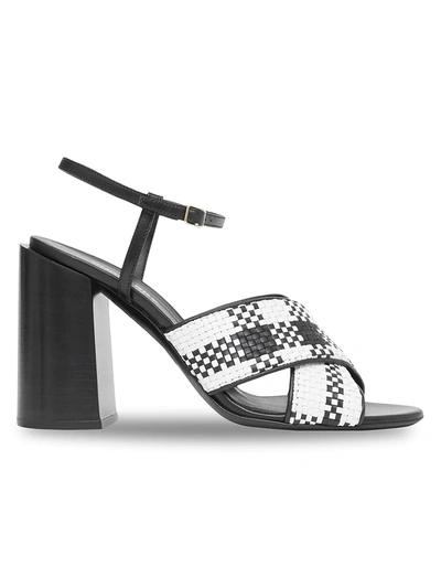 Shop Burberry Women's Woven Leather Sandals In Black White