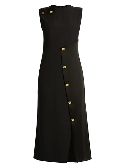 Shop Versace Sleeveless Satin Button Cocktail Dress In Nero