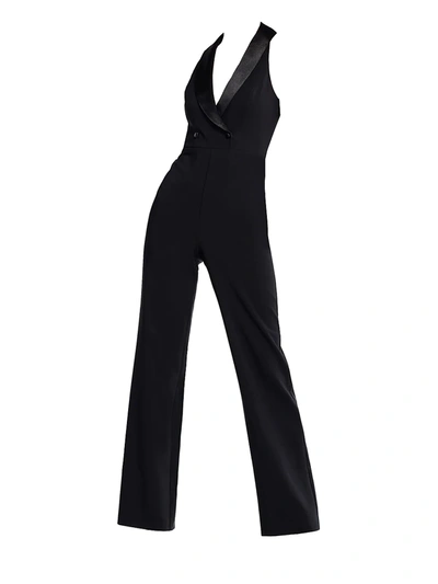 Shop Aidan Mattox Crepe Tuxedo Jumpsuit In Black