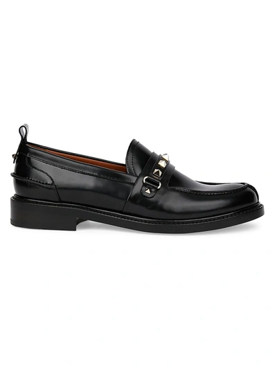 Shop Valentino Women's Rockstud Leather Loafers In Nero