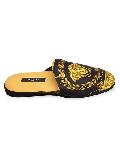 Shop Versace Men's Medusa-print Silk & Cotton Slippers In Black Gold