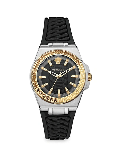 Shop Versace Chain Reaction Two-tone Silicone Strap Watch In Gold