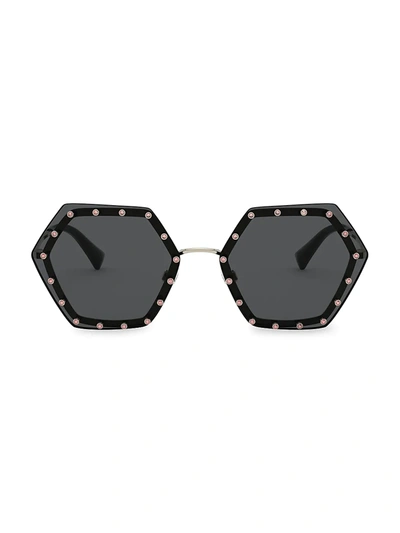 Shop Valentino 62mm Embellished Hexagon Sunglasses In Gold Grey