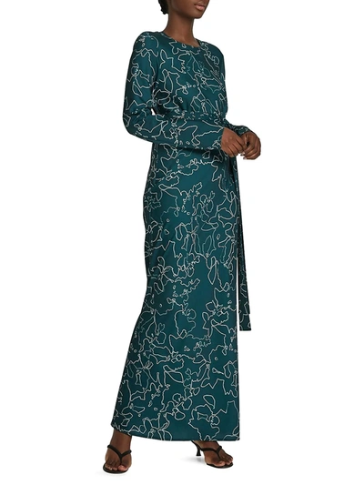 Shop Maggie Marilyn Get Em Girl Long-sleeve Tie-belt Maxi Dress In Pine Swirl