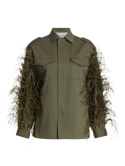 Shop Valentino Women's Ostrich-feather Utility Jacket In Olive