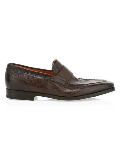 Shop Santoni Men's Leather Penny Loafers In Dark Brown