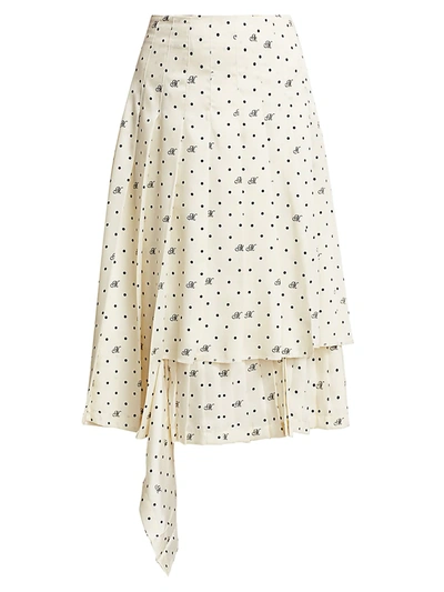 Shop Monse Dotted Tear-away Tiered Midi Skirt In Ivory Multi
