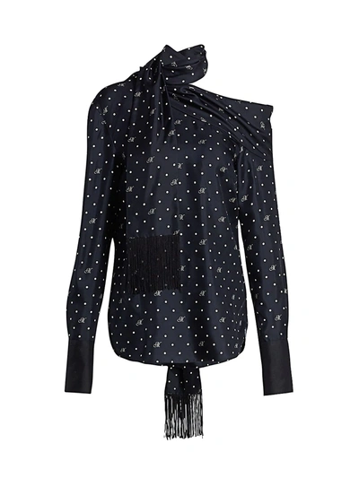 Shop Monse Dotted Draped Scarf Blouse In Midnight Multi