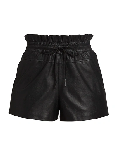 Shop N:philanthropy Paperbag-waist Faux-leather Shorts In Black Cat