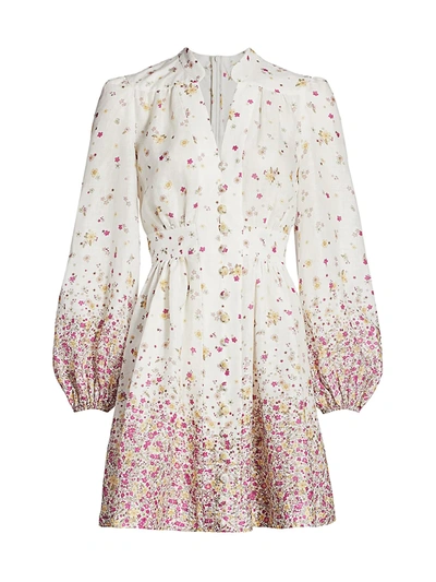 Shop Zimmermann Carnaby Floral Linen Mini Dress In Cerise Ditsy