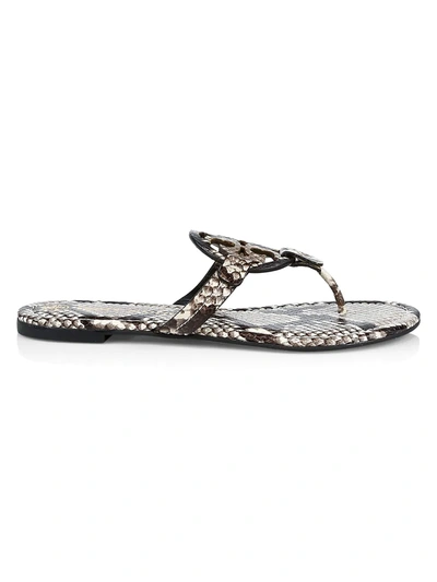 Shop Tory Burch Women's Miller Snakeskin-embossed Leather Thong Sandals In Warm Roccia