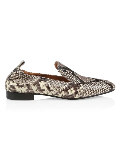 Shop Tory Burch Kira Snakeskin-embossed Leather Loafers In Warm Roccia