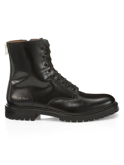 Shop Common Projects Lug Sole Leather Combat Boots In Black