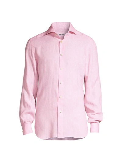 Shop Kiton Linen Sport Shirt In Pink