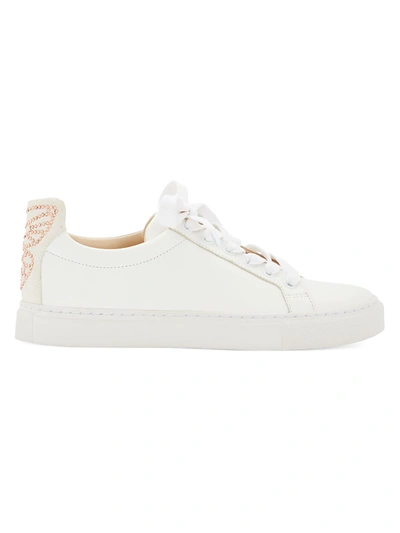 Shop Sophia Webster Butterfly Glitter Low-top Leather Sneakers In White Rose Gold