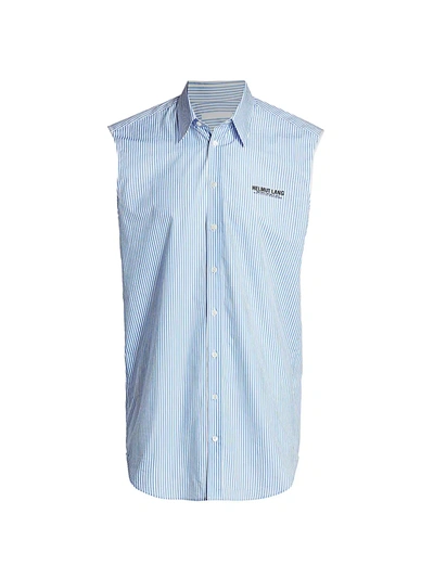 Shop Helmut Lang Men's Striped Sleeveless Shirt In White Sky Blue