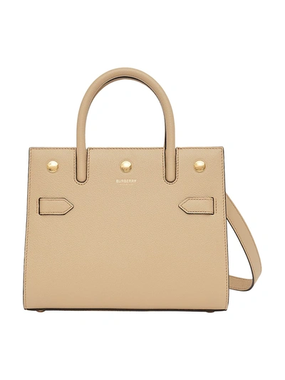 Shop Burberry Mini Title Leather Satchel In Light Beige