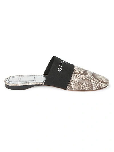 Shop Givenchy Bedford Flat Python-embossed Leather Mules In Stone Grey