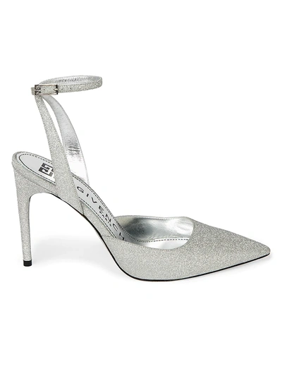 Shop Givenchy Women's Ankle-strap Glitter Leather Pumps In Silver