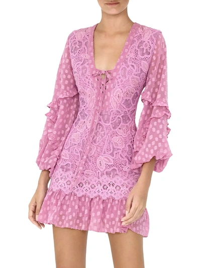 Shop Alexis Women's Malicha Mixed Lace Long-sleeve Mini Dress In Lilac Macrame