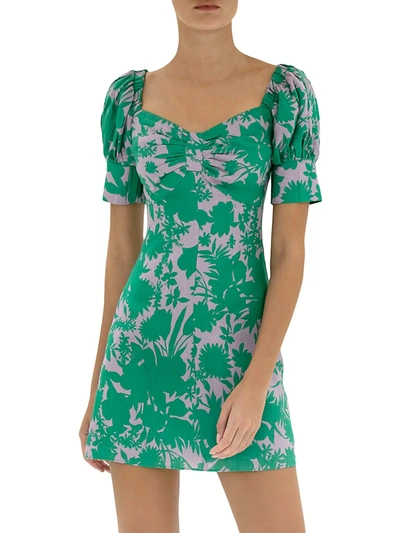 Shop Alexis Pilou Floral Linen Mini Dress In Emerald Botanical