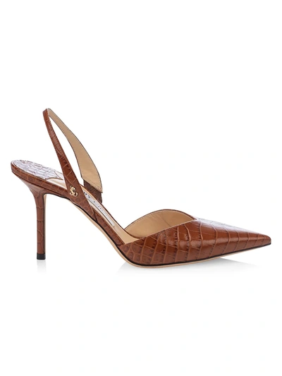 Shop Jimmy Choo Thandi Croc-embossed Leather Slingback Pumps In Cuoio
