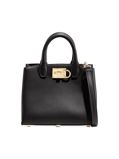 Shop Ferragamo Women's Mini Studio Leather Top Handle Bag In Nero
