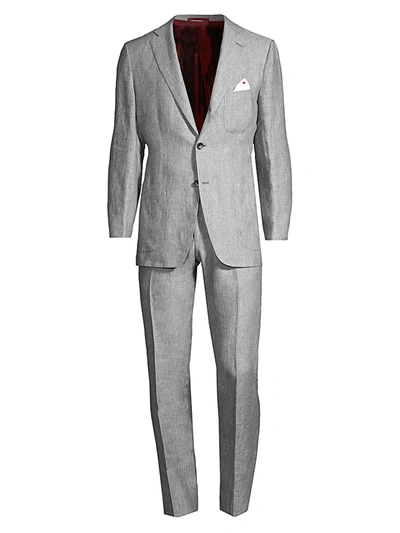 Shop Kiton Men's Light Grey Linen Suit