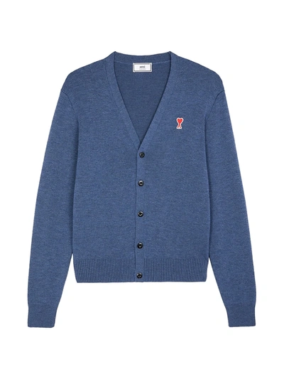 Shop Ami Alexandre Mattiussi Ami De Coeur Wool Cardigan In Bleu Chine