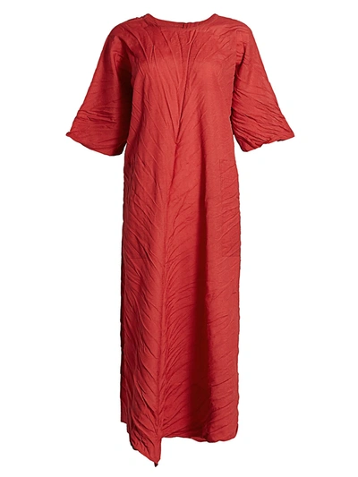 Shop Issey Miyake Tectorum Midi Dress In Red