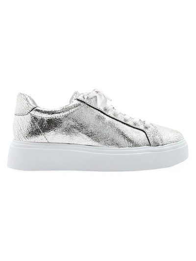 Shop Schutz Women's Raver Metallic Leather Platform Sneakers In Silver