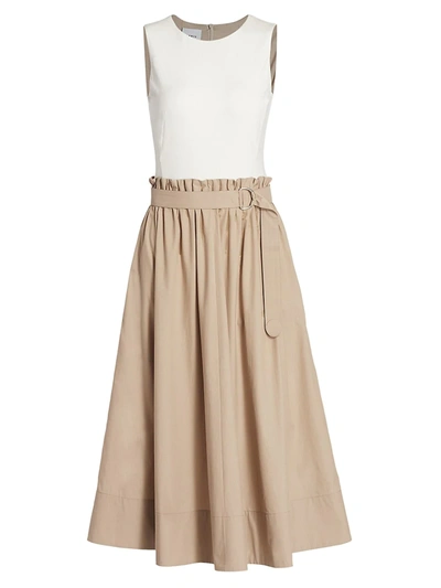 Shop Akris Punto Contrast Top Ruched Waist Dress In Cream Sand