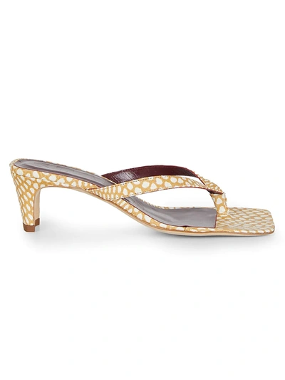 Shop Staud Audrey Square-toe Dotted Leather Thong Sandals In Fawn