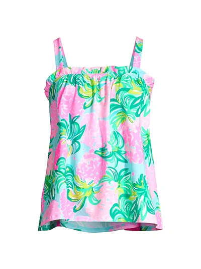 Shop Lilly Pulitzer Women's Jia Floral Print Tank Top In Blue Ibiza