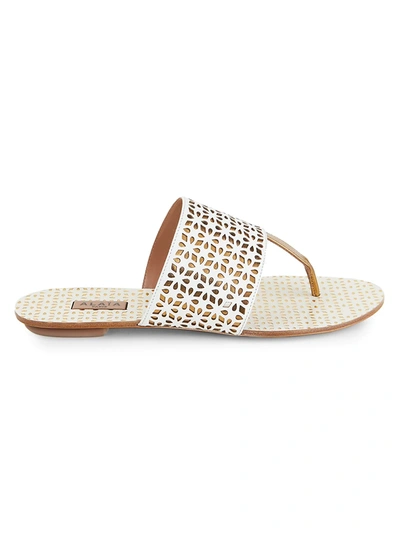Shop Alaïa Women's Laser Cut Leather Thong Sandals In Blanc