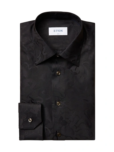 Shop Eton Slim-fit Black Floral Jacquard Dress Shirt
