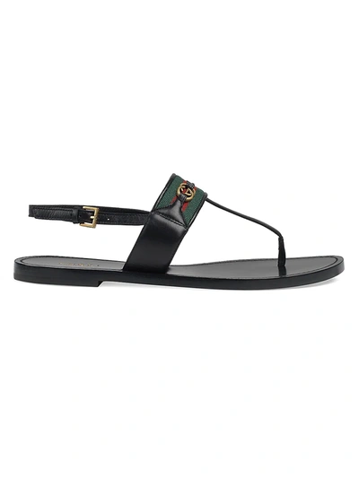 Shop Gucci Leather Thong Sandals With Web In Nero Black