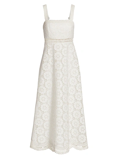 Shop Zimmermann Bells Lace Eyelet Linen-blend Midi Dress In Ivory