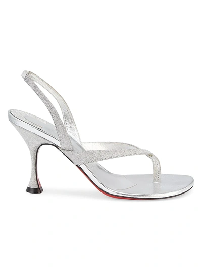 Shop Christian Louboutin Women's Taralita Glitter Slingback Glitter Sandals In Silver